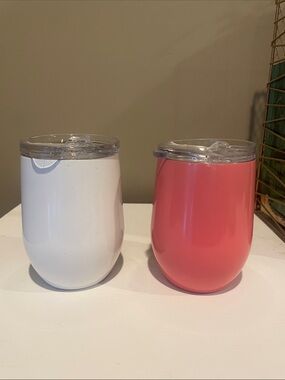 Insulated Stemless Tumbler - White and Coral set with lids